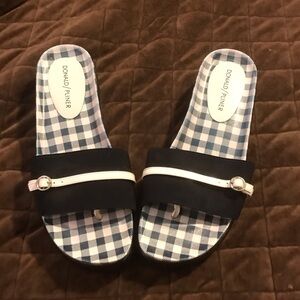 Donald J. Pliner Checkered Navy and White Slides